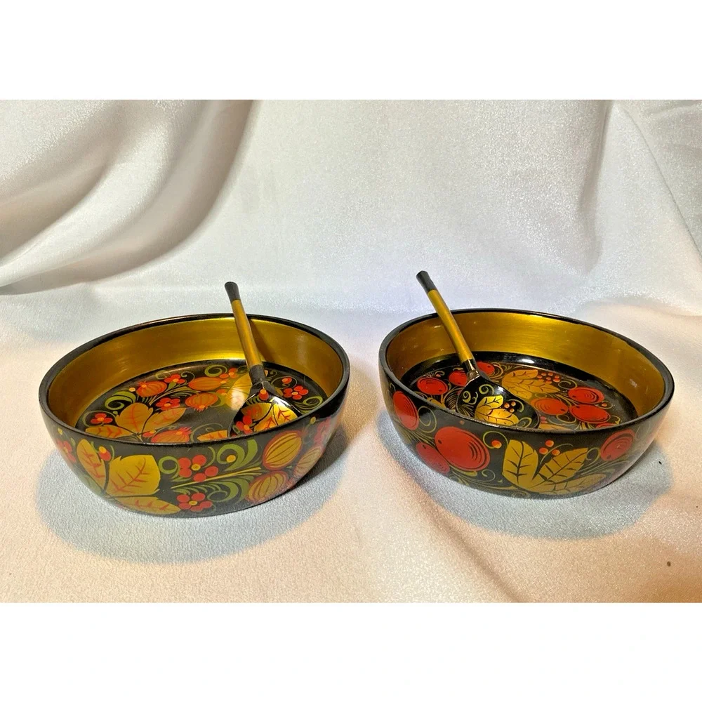 Vintage Russian Khokhloma Lacquer Wooden 8.5